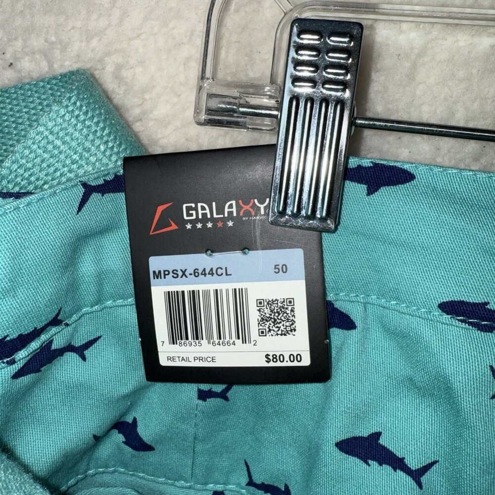 Galaxy by Harvic Men's Shark Print Shorts With Belt Size 50 NWT Beach - Picture 4 of 7